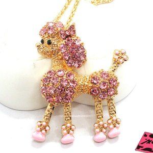 NEW Betsey Johnson FRENCHIE Pretty Pink Poodle Dog Necklace Pendant Chain